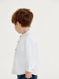 Next Blanc - Chemise Lin Mix à col grand-père (3mths-7yrs) Clearance