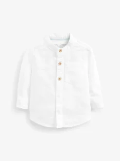 Next Blanc - Chemise Lin Mix à col grand-père (3mths-7yrs) Clearance