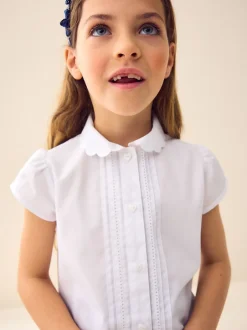 Next Blanc - Chemises d'école en coton riche à col festonné (3-14yrs) Clearance