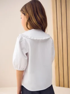 Next Blanc - Chemisier scolaire à col volanté riche en coton à fermeture par contact (3-14ans) Sale