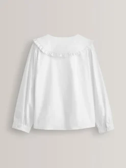 Next Blanc - Chemisier scolaire à manches longues en coton extensible haut de gamme à volants (3-14ans) Online