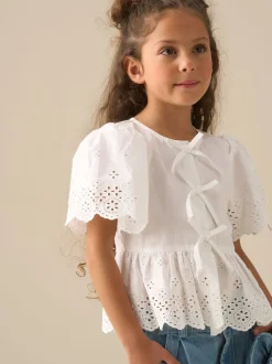 Angel & Rocket Blanc - Chemisiers Ria Broderie Cravate devant Péplum Hot