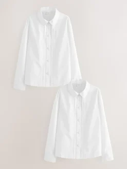 Next Blanc - Chemisiers scolaires à manches longues et bordures en dentelle 2 Pack (3-14ans) Online