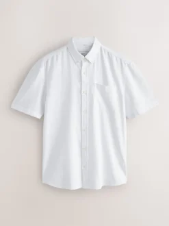 Next Blanc - Col Classique - Chemise à manches courtes en lin et coton mélangés Sale