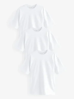 Next - Coupe ample - T-shirt épais 3 Pack Blanc Clearance