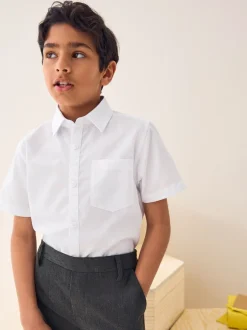 Next Blanc - Easy Fastening Manches courtes School Shirts 2 Pack (3-16ans) Outlet