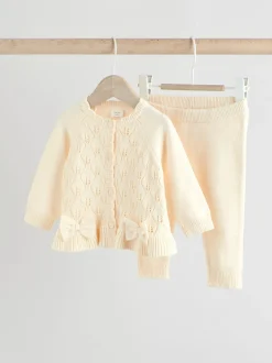 Next Blanc - Ensemble cardigan en maille à nœud à volants (0mois-3ans) Sale