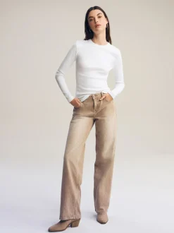 Next - Haut côtelé à manches longues et col ras du cou Blanc Discount