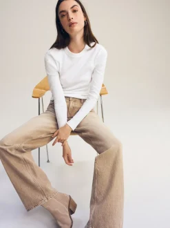 Next - Haut côtelé à manches longues et col ras du cou Blanc Discount