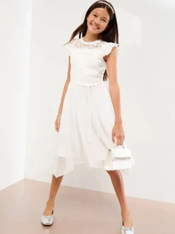 Lipsy Blanc - Peignoir d'occasion en dentelle à manches volantes (5-16ans) New