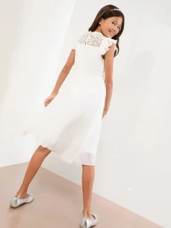 Lipsy Blanc - Peignoir d'occasion en dentelle à manches volantes (5-16ans) New