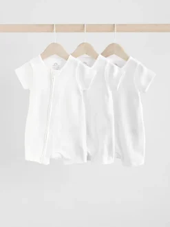 Next Blanc - Lot de 3 barboteuses à fermeture éclair bidirectionnelle pour bébé 100% coton (0mois à3ans) Sale