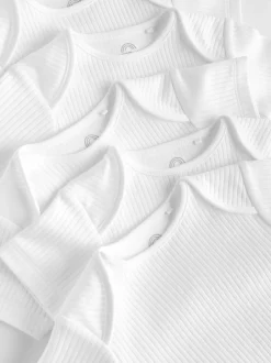 Next Blanc - Lot de 5 bodys côtelés à manches courtes pour bébé Discount