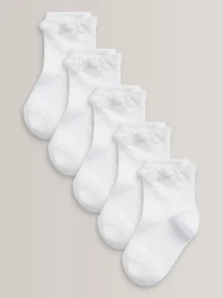 Next Blanc - Lot de 5 chaussettes de cheville Volants en coton riche Discount
