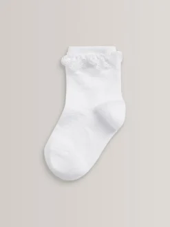 Next Blanc - Lot de 5 chaussettes de cheville Volants en coton riche Discount