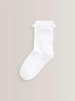 Next Blanc - Lot de 5 chaussettes d’école à semelle rembourrée en coton majoritaire et volants Online