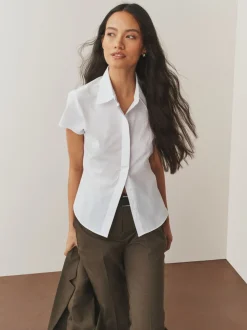 Next Blanc - Lot de 2 Chemises ajustées extensibles indispensables à Manches courtes