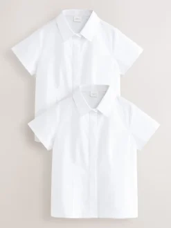 Next Blanc - Lot de 2 chemises Premium School riches en coton extensible ajustées à manches courtes (3-18ans) Sale