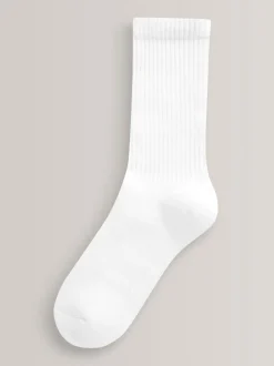 Next Blanc - Lot de 5 paires de chaussettes côtelées en coton majoritaire à semelle intérieure rembourrée Clearance