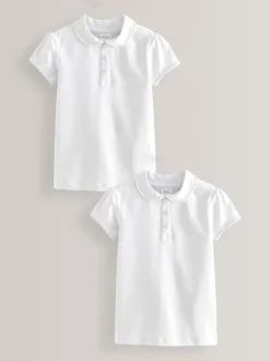 Next Blanc - Lot de 2 polos en coton extensible à col volanté pour l'école (3-16ans) Online