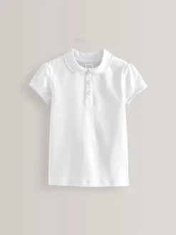 Next Blanc - Lot de 2 polos en coton extensible à col volanté pour l'école (3-16ans) Online