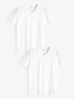 Next Blanc - Lot de 2 T-shirts Col en V 100% Coton Coupe ajustée Online