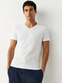 Next Blanc - Lot de 5 T-shirts Col en V 100% Coton Coupe ajustée Sale