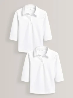 Next Blanc - Maillot scolaire à manches extensibles en coton 3/4 Chemisiers 2 Lot (3-16yrs) New