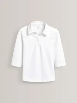 Next Blanc - Maillot scolaire à manches extensibles en coton 3/4 Chemisiers 2 Lot (3-16yrs) New