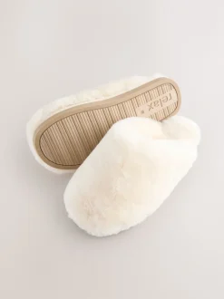 Next Blanc - N. Chaussons mules en shearling haut de gamme Clearance