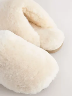 Next Blanc - N. Chaussons mules en shearling haut de gamme Clearance
