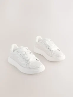 Next Blanc à paillettes - Baskets à lacets Sale