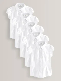 Next Blanc - Paquet de 5 chemises d'école à manches bouffantes (3-16ans) New