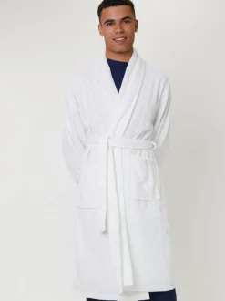 Loungeable Blanc - Peignoir homme classique en éponge Discount