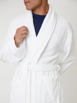 Loungeable Blanc - Peignoir homme classique en éponge Discount