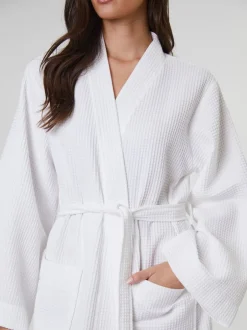 Loungeable Blanc - Peignoir gaufré 100% coton Best