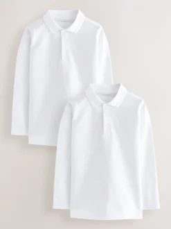 Next Blanc - Polo à manches longues pour l'école, lot de 2 (3-16ans) Hot