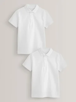 Next - Polos en coton à manches courtes pour l'école, lot de 2 (3-16ans) Blanc New