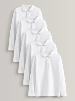 Next Blanc - Polos scolaires 100% coton à manches longues Lot de 5 (3-16ans) Online