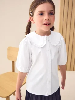 Next Blanc - Premium Cotton Rich Frill Col School Chemisiers (3-14yrs) Clearance