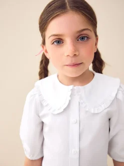 Next Blanc - Premium Cotton Rich Frill Col School Chemisiers (3-14yrs) Clearance