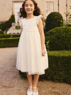 Next Blanc - Robe de fleur en maille (3-16ans) Clearance