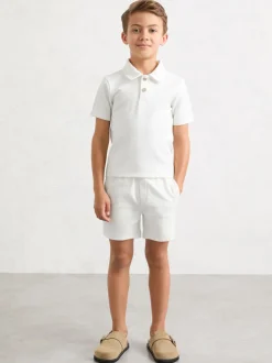 Reiss Blanc - Short gaufré Tavola à cordon de serrage