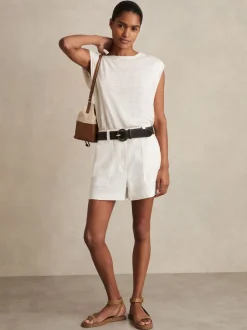Reiss Blanc - Shorts en lin Ashby Outlet