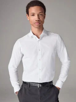 Next Blanc - Skinny Fit (Skinny Fit) - Chemises intelligentes faciles d’entretien à poignets simples New