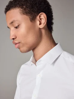Next Blanc - Skinny Fit (Skinny Fit) - Chemises intelligentes faciles d’entretien à poignets simples New