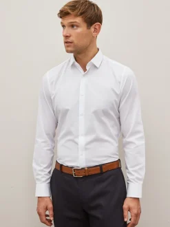Next Blanc - Skinny Fit (Skinny Fit) - Chemise élégante texturée facile d’entretien à poignets simples