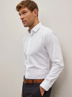 Next Blanc - Skinny Fit (Skinny Fit) - Chemise élégante texturée facile d’entretien à poignets simples