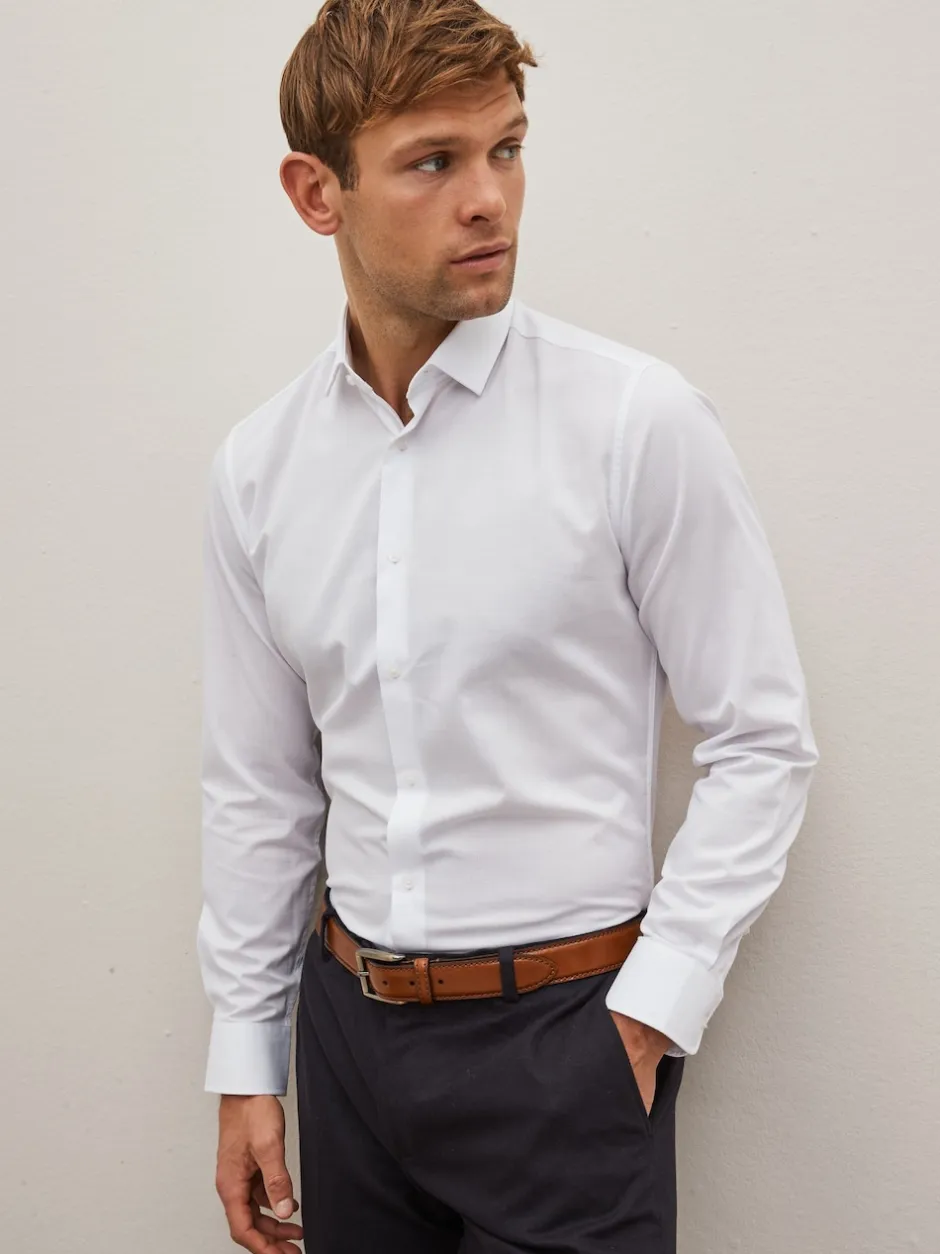 Next Blanc - Skinny Fit (Skinny Fit) - Chemise élégante texturée facile d’entretien à poignets simples