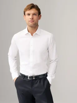 Next Blanc - Skinny Fit (Skinny Fit) - Lot de 2 chemises élégantes à manchette simple Easy Care manches longues